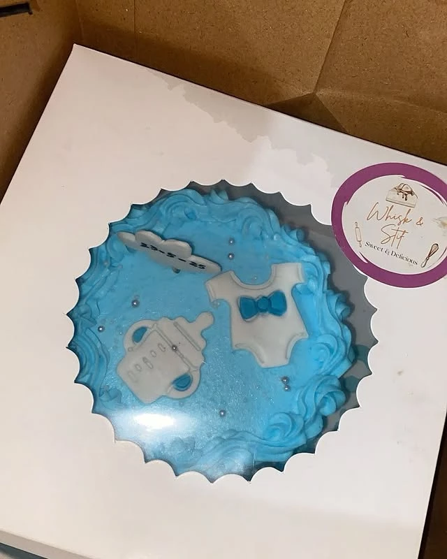 Beautiful Baby Boy Cake Design For Newborn Celebration With Blue Theme And Elegant Decorations - Infant Celebration Cake By Whisk And Sift Karachi
