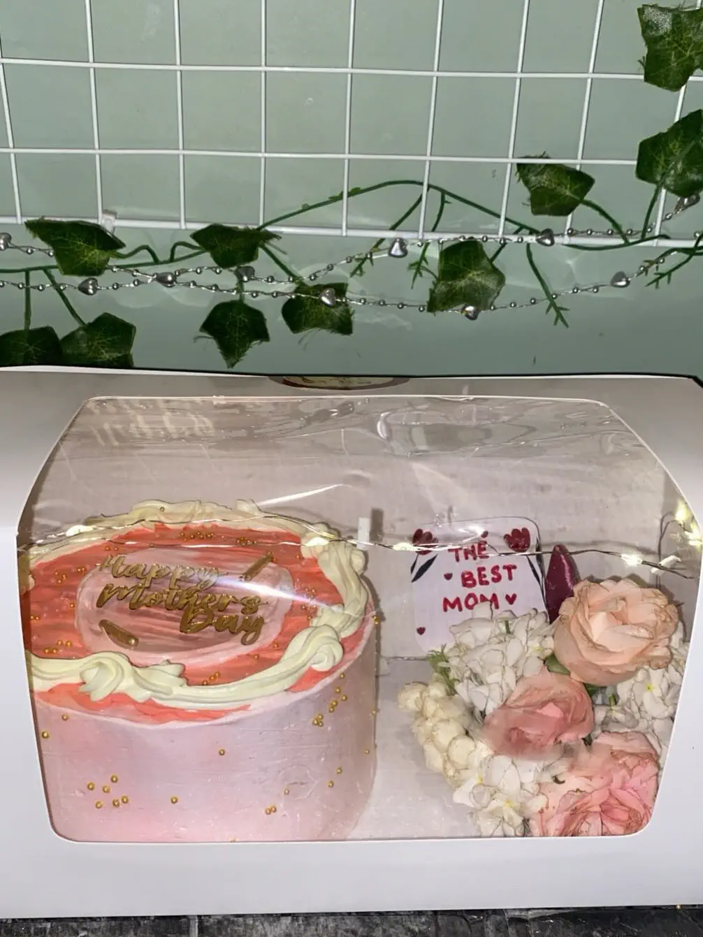 Mothers Day Cake With Buttercream Frosting - Fresh Baked Mother Day Celebration Cake With Pink Flowers