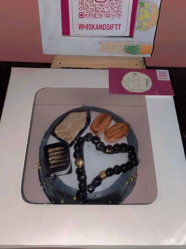 Custom Umrah Celebration Cake Design With Islamic Decorations And Golden Details - Religious Cake By Whisk And Sift Karachi Pakistan